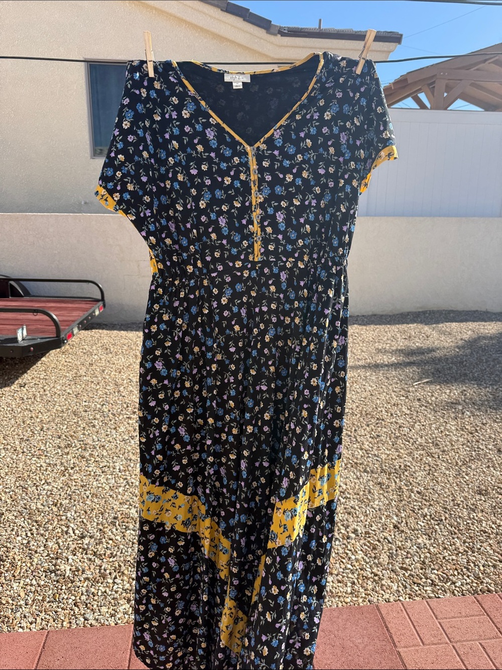Style & Co. Black Floral Maxi Dress with Yellow Accents